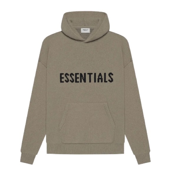 Taupe Essentials Fear of God Knit Pullover Hoodie - Picture 2 of 5
